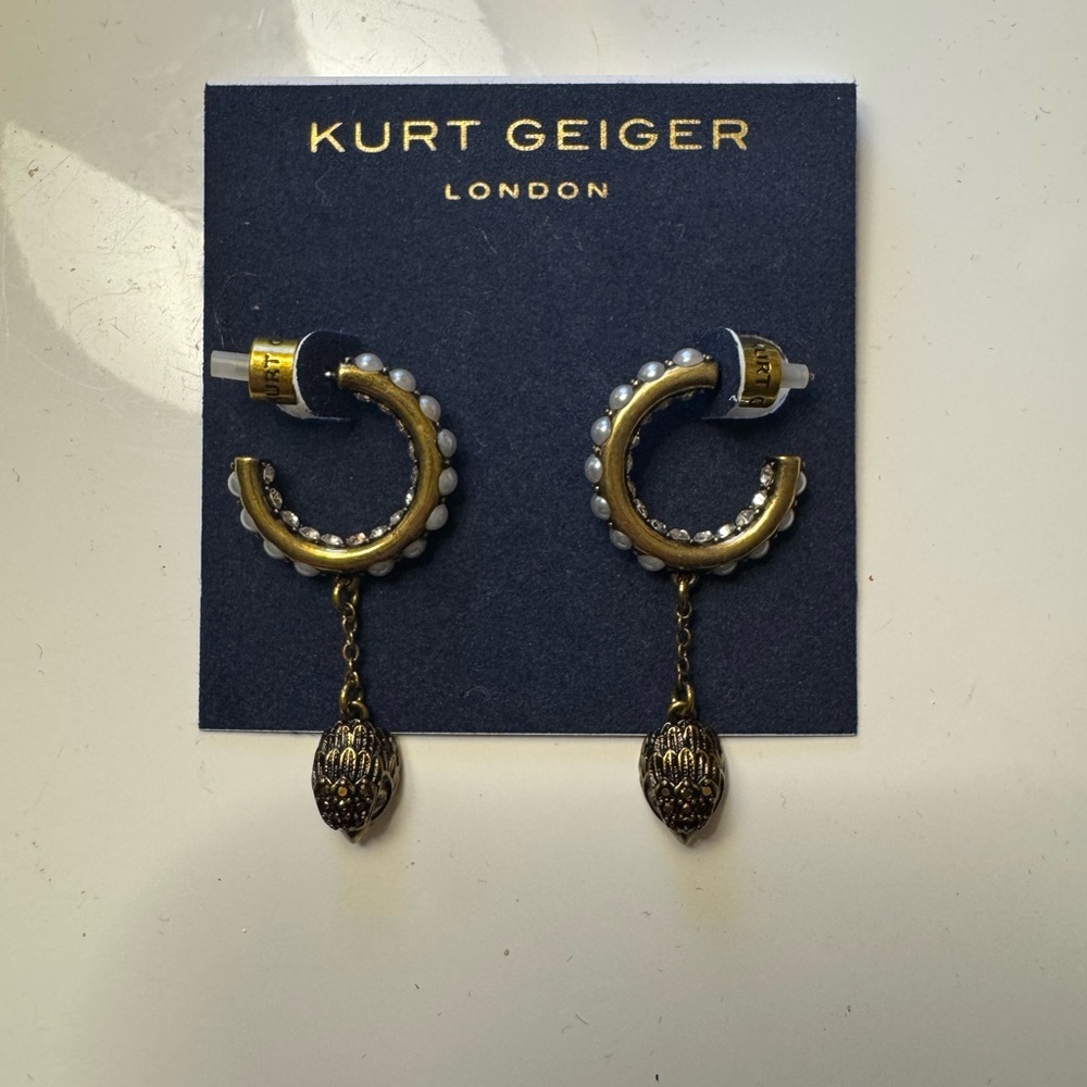 Kurt Geiger Gold and Black Crescent Earrings